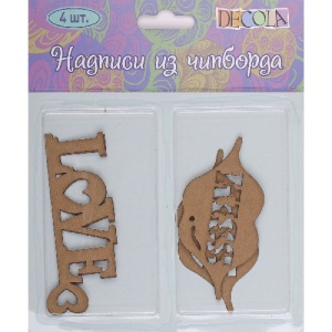 Чипборд-надпись "Love.Kiss" 4шт Decola